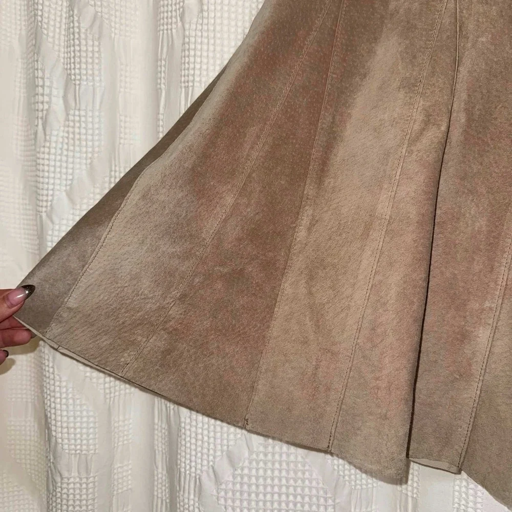 Context Suede Leather Paneled Skirt Tan Boho Western Academia Neutral Size 10